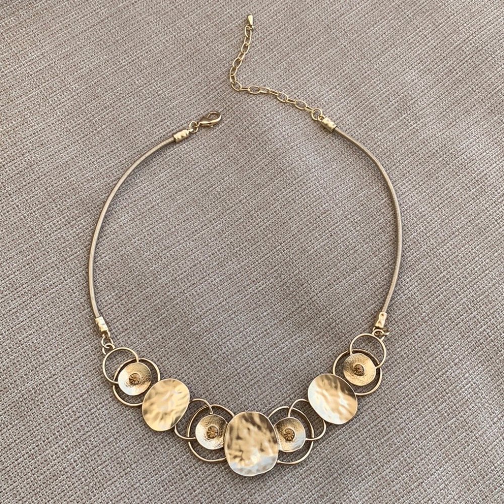 Gold Tone Crystals Medallions Pendants & Links on Gold Cord Shock Necklace